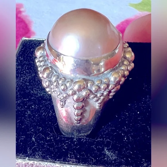 Stephen Dweck Mabe Pearl Ring SS Sz 7 Signed 925 Has 1 Minor Crack Still Gour!! - Picture 3 of 16